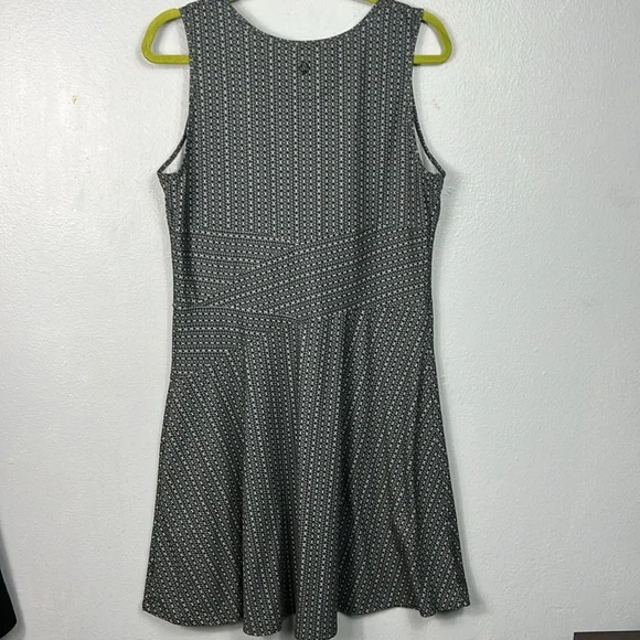 Prana Gray & Black Print Fit and Flare V-Neck Dress Large - Picture 6 of 8